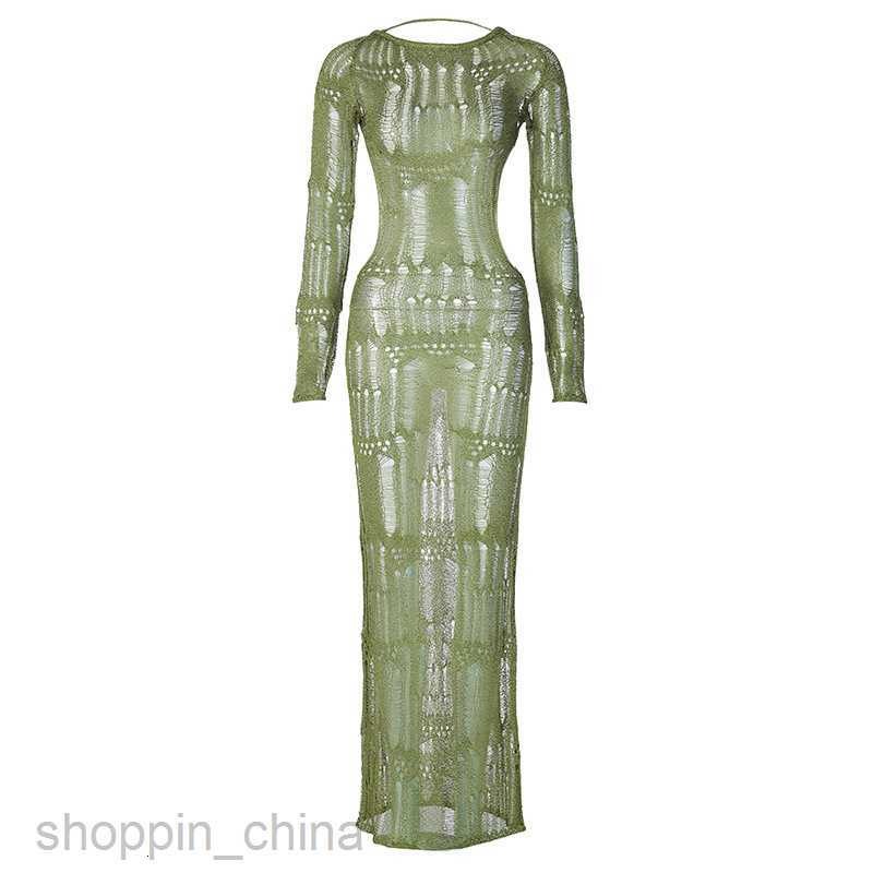 Basic Casual Women Dresses spring new sexy backless hollow out perspective long sleeved slim fit temperament long woolen knit dress for women