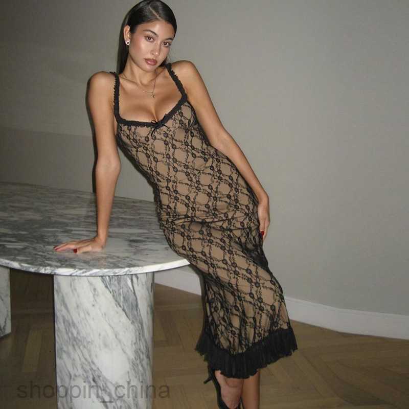 Basic Casual Women Dresses New Sexy Lace Details Chest Bow Tie Style Middle Style Strap Dress for Women