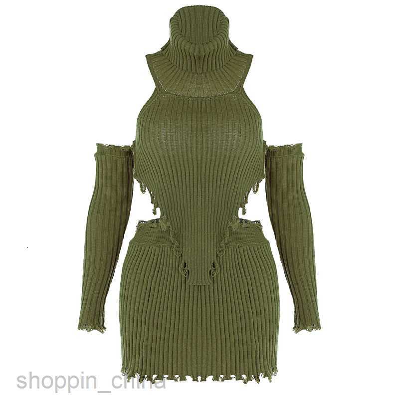Two Piece Dress Sets New Set Sweater Women Sexy Wrap Chest High Collar Long Sleeve Irregular Short Skirt Edge Three Piece Set Women