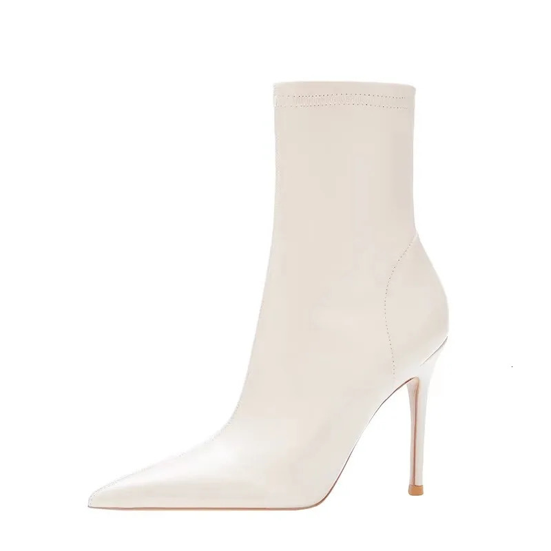 Women Ankle Boot Pointed Toe High-heel Boot Stiletto Heels Leather Boot Fashion Side Zipper Elegant Short Boot Women Shoes 240612