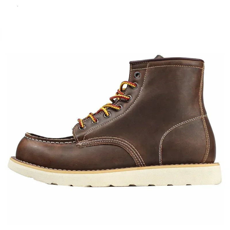 Mens Boots American Retro Tooling Boots Casual Crazy Horse Leather Vintage Man Lace Up Ankle Boots Hombre Zapatillas Hombre 240612