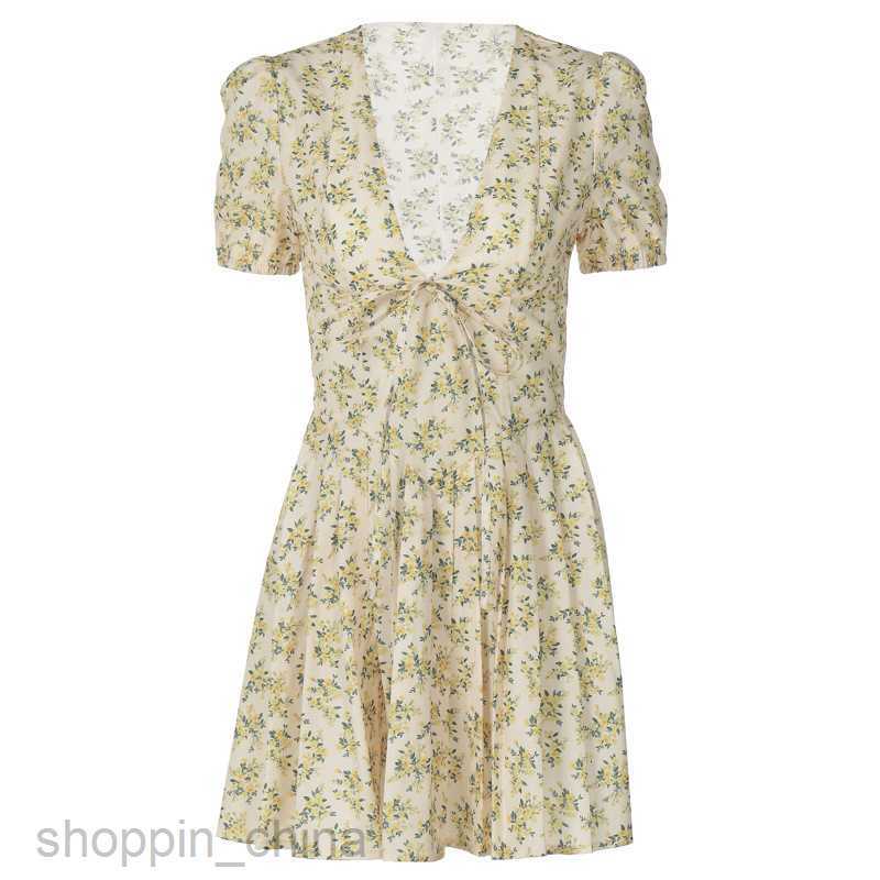 Basic Casual Women Dresses Sweet Style Summer New Sexy Deep V Slim Waist Short Sleeves Medium Hundred Fold Fragmented Flower Dress for Women