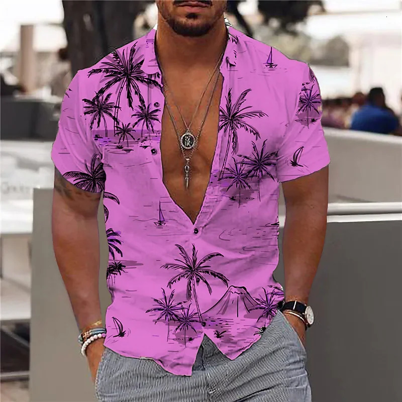 2023 Coconut Tree Shirts For Men 3d Printed Mens Hawaiian Shirt Beach 5xl Short Sleeve Fashion Tops Tee Man Blouse Camisa 240601Z