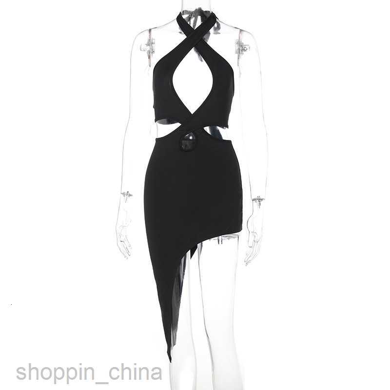 Basic Casual Dresses Spring Women's Wear Hanging Neck, Backless Solid Color Hollow out Dress Women Shirt Dress