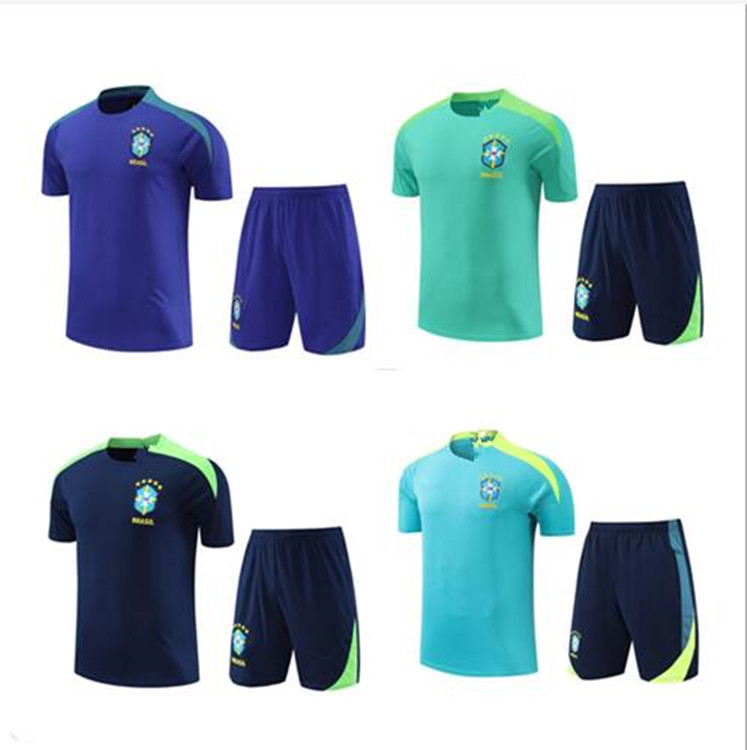 24 25 Brazil short sleeve tracksuit Sportswear men training suit 23 soccer Jersey kit uniform chandal G.JESUS COUTINHO brasil sleeveless vest adult football sets