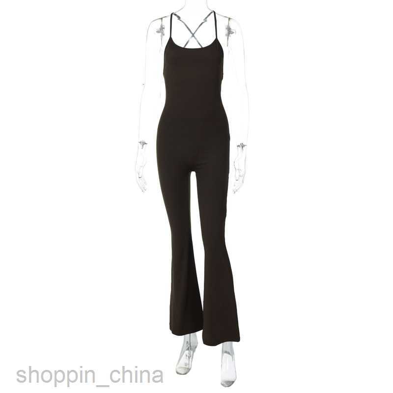 Women Jumpsuits Rompers Women's 2024 spring new solid color suspender backless wide leg flared pants sports yoga jumpsuit