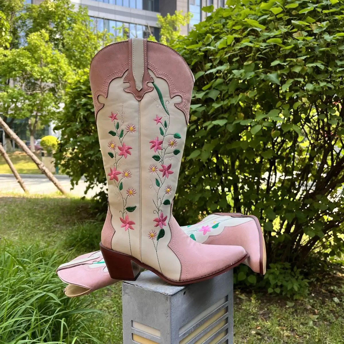 Embroider Santiag Spring White Pink Pointed Toe Texana Women Western Cow Ankle Boots Ladies Shoes On Offer Women Boots 240612