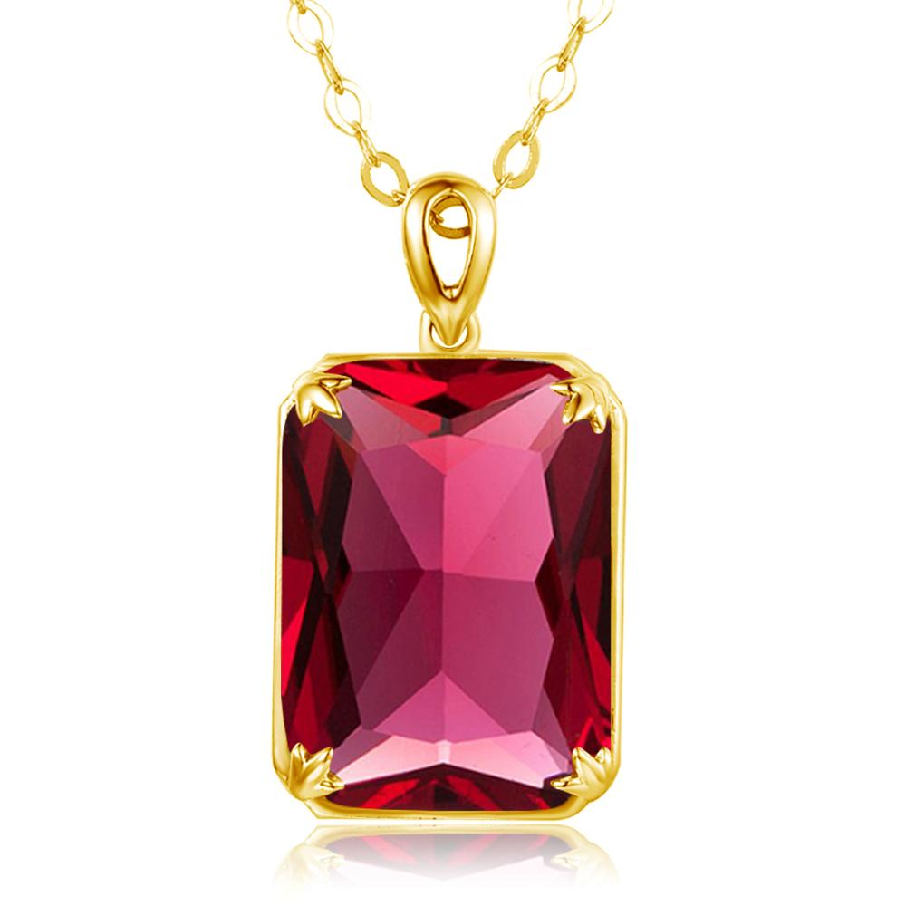 Szjinao 14K Gold Color Ruby Pendant Necklace For Women Real 925 Sterling Silver Handmade Rectangle Designer Trendy Fine Jewelry