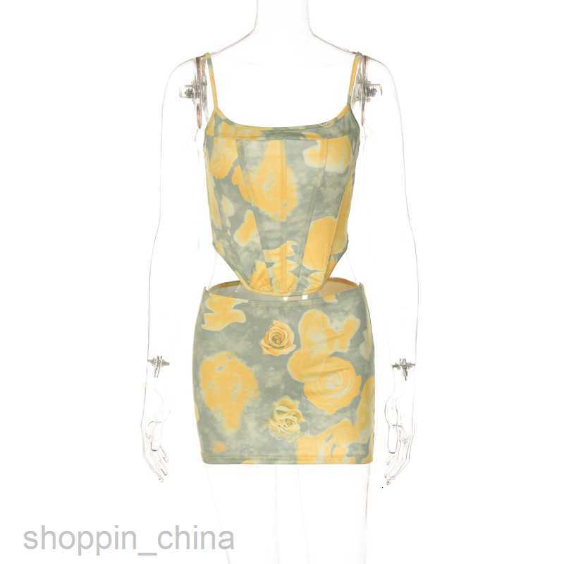 Two Piece Dress Sets Women's Spring New Print Sexy Short Skirt Slim Fit Small Tank Top Fashion Set for Women