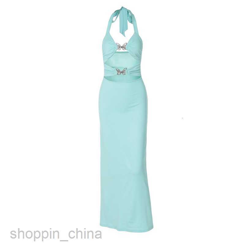 Basic Casual Dresses Women's Summer New Fashion Metal Butterfly Sexy Hollow Hanging Neck Dress