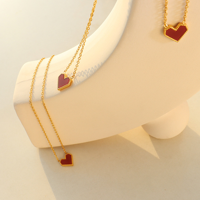 18k Gold Plated Love Heart Pendant Necklace Charm Gold Chain Red Heart Fashion Woman Necklaces Luxury Jewelry for Her Birthday Wedding Valentine Mothe