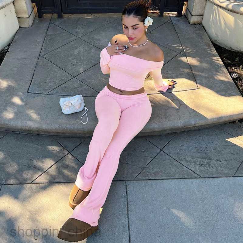 Women's Two Piece Sets Pants One shoulder long sleeved top speaker pants two-piece set for spring women's new fashionable casual set
