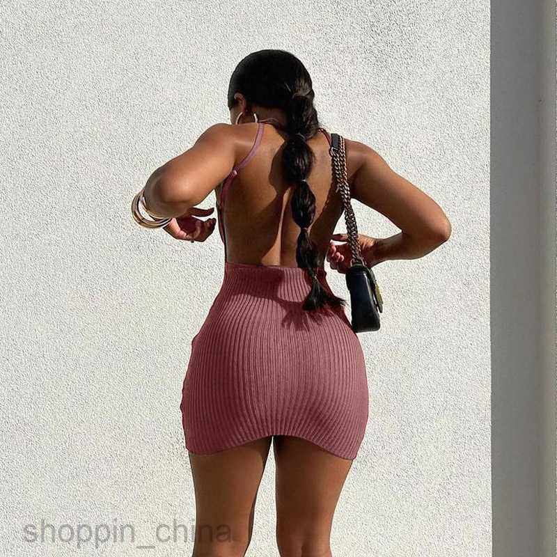 Basic Casual Dresses Spring New Women's Solid Color Slim Fit Knitted Sexy Slim Strap Wrapped Hip Dress for Women