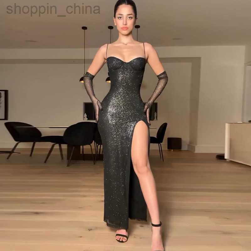 Basic Casual Dresses style sexy chest wrapped lace gloves double layer bright silk slit dress for woman