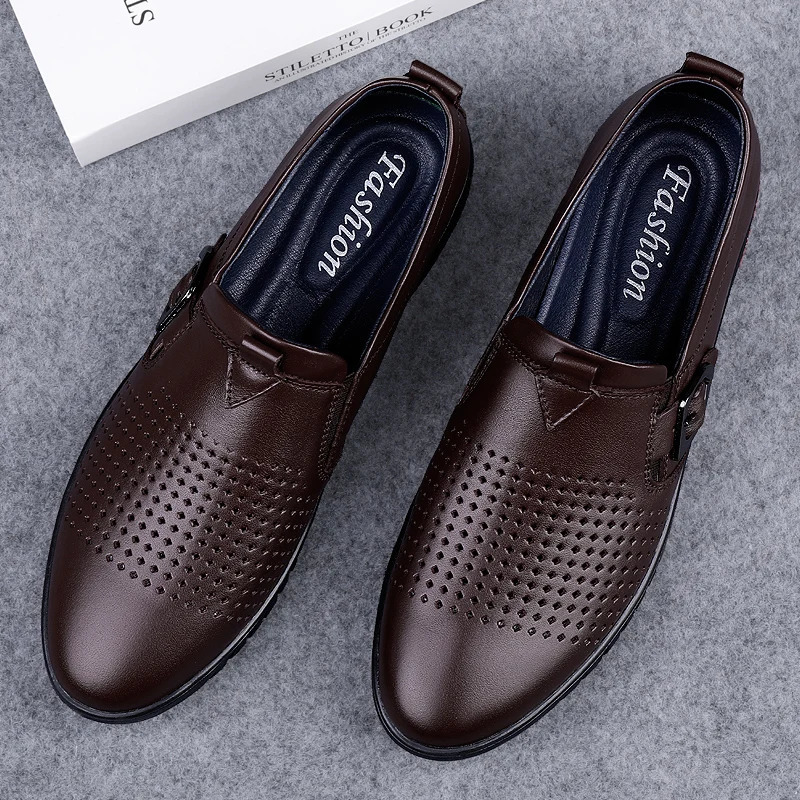 Mens Casual Genuine Leather Shoes Soft Slip on Loafers Non Slip Breathable Driving Flats Spring Walking Business Shoes Mocassin 240612
