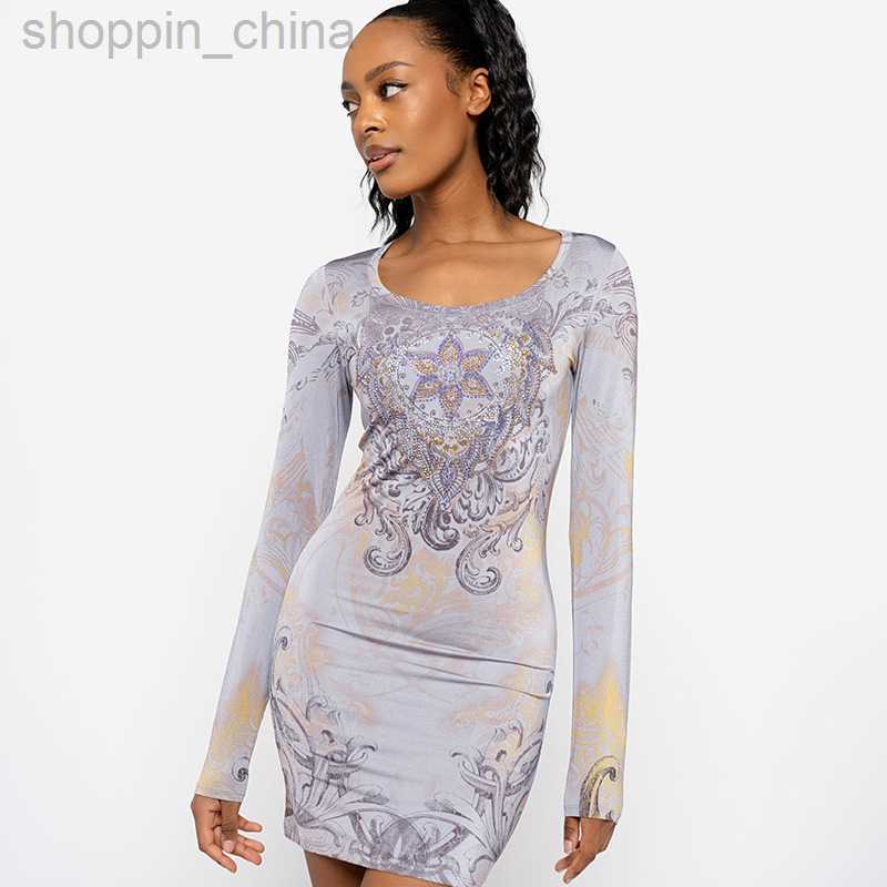 Basic Casual Dresses Women's Spring New Fashionable and Beautiful Print Shining Diamond Long Sleeve Wrapped Hip Dress for Women