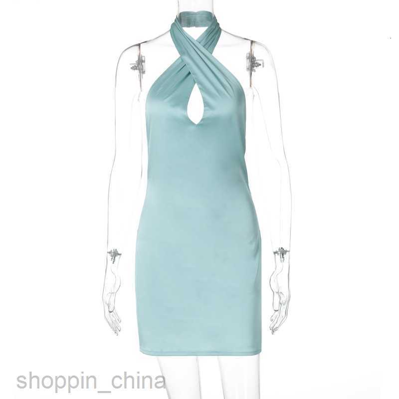 Basic Casual Dresses Summer New Solid Color Sleeveless Wrapped Hip Short Dress Sexy Hanging Neck Open Back Dress