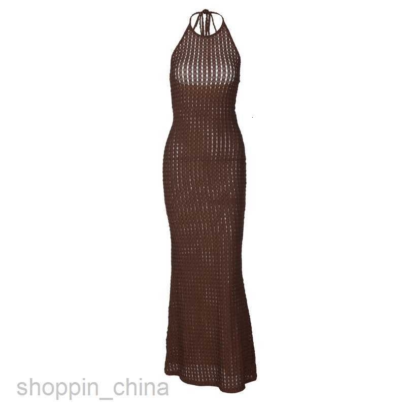 Basic Casual Women Dresses Knitted neck hanging sleeveless tight fitting long dress summer new solid color sexy backless dress for women