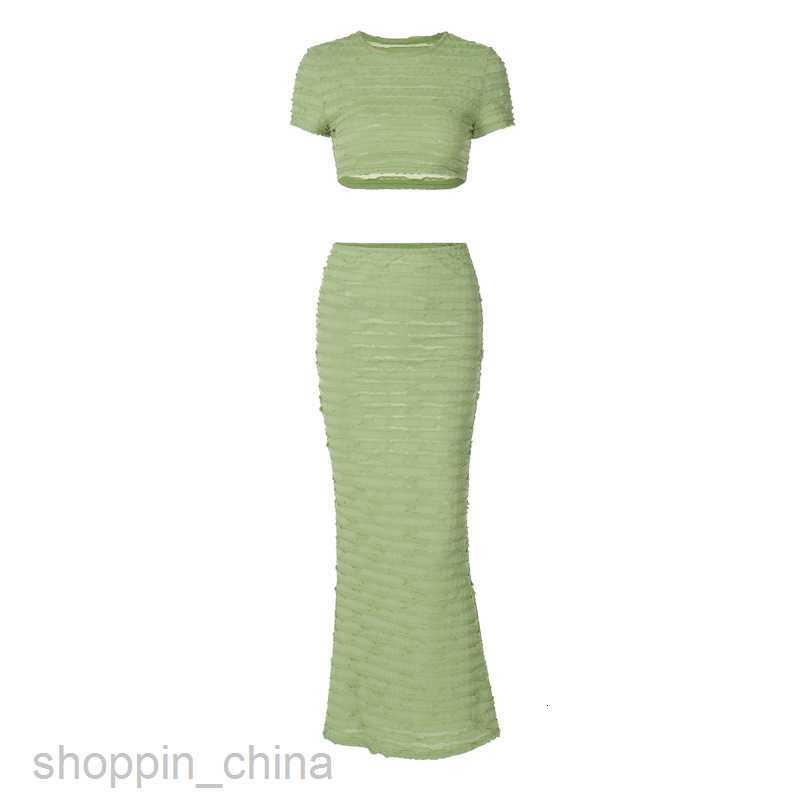 Two Piece Dress Sets Women's New Solid Color Fashion Pleated Slim Fit Pullover Short Sleeve Temperament Louver Pleated Long Skirt Set