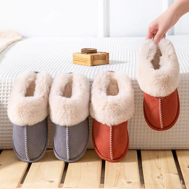 Feslishoet Women Plush Warm Home Flat Slippers Soft Comfortable Winter Cotton Shoes Indoor Plush Slippers
