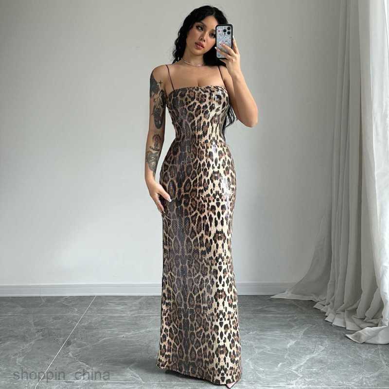 Basic Casual Dresses Sexy New Fashion Leopard Print Street Style Versatile Strap Beaded Dress Women's Wear Shirt Dress
