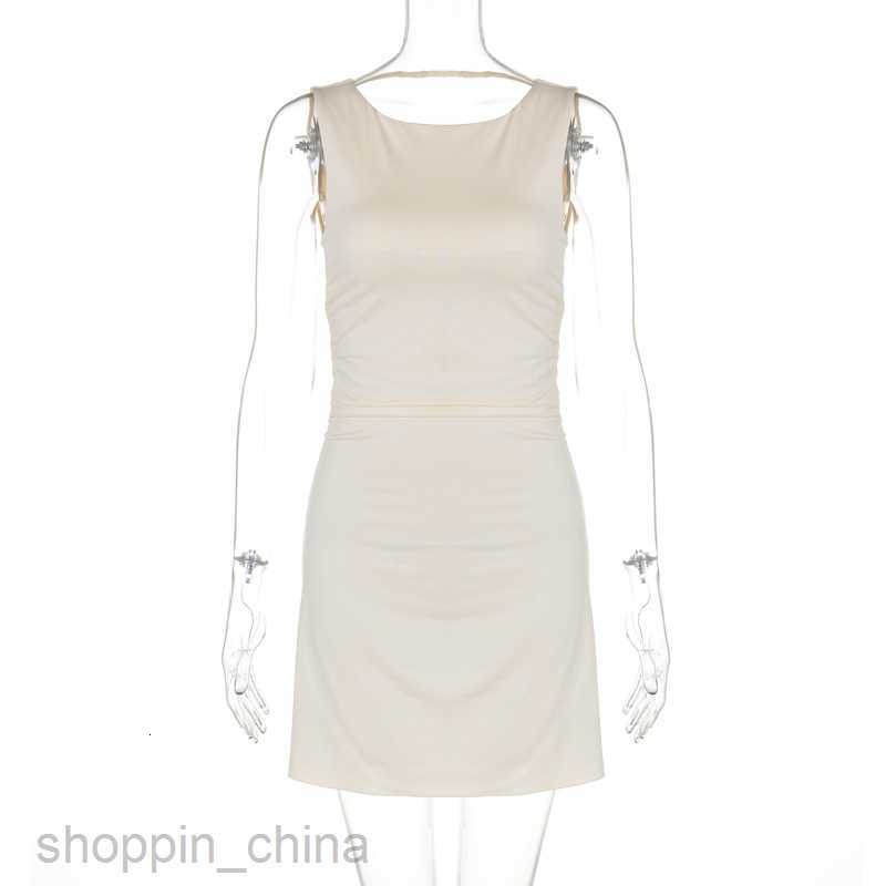 Basic Casual Dresses Wind Summer New Solid Color Sleeveless Skirt Sexy Open Backpack Hip Dress