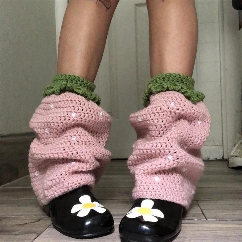 Women Knit Leg Warmers Contrast Color Cute Knee High Socks Aesthetic Boot Cuffs Cover Winter Knitted Socks Kawaii Ankle Warmers 240613