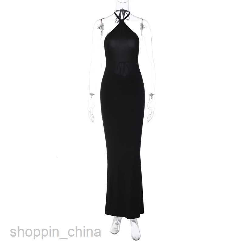 Basic Casual Dresses Spring Women's New Style Sexy Backless Solid Color Hanging Neck Style Long Dress for Women