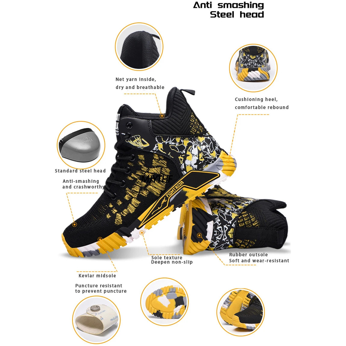 High Top Safety Shoes For Mens Work Safety Boots Anti Impact And Anti Puncture Work Sports Shoes Not Wasily Damaged Work Boots 240612