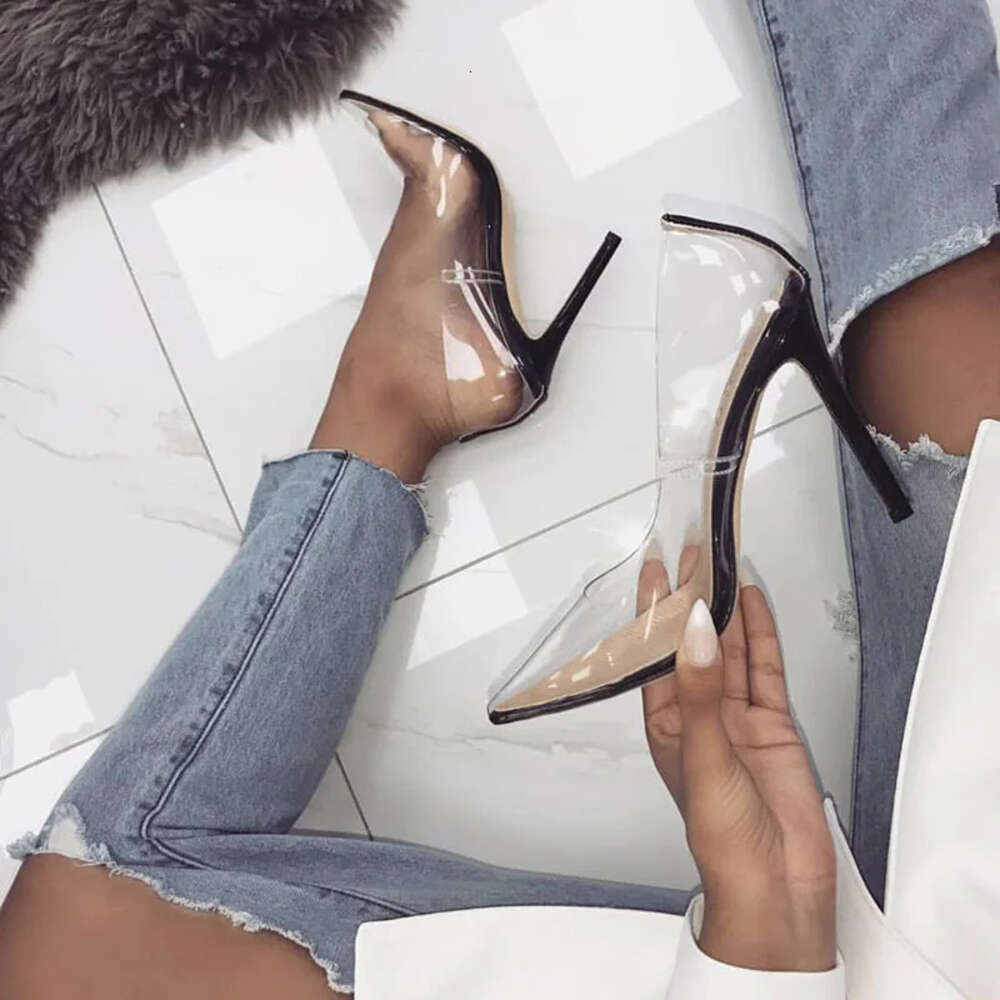 Women 2024 Transparent Super High Sexy Pointed Toe Slip-On Wedding Party Shoes For Lady Transparent Thin Heels Pumps