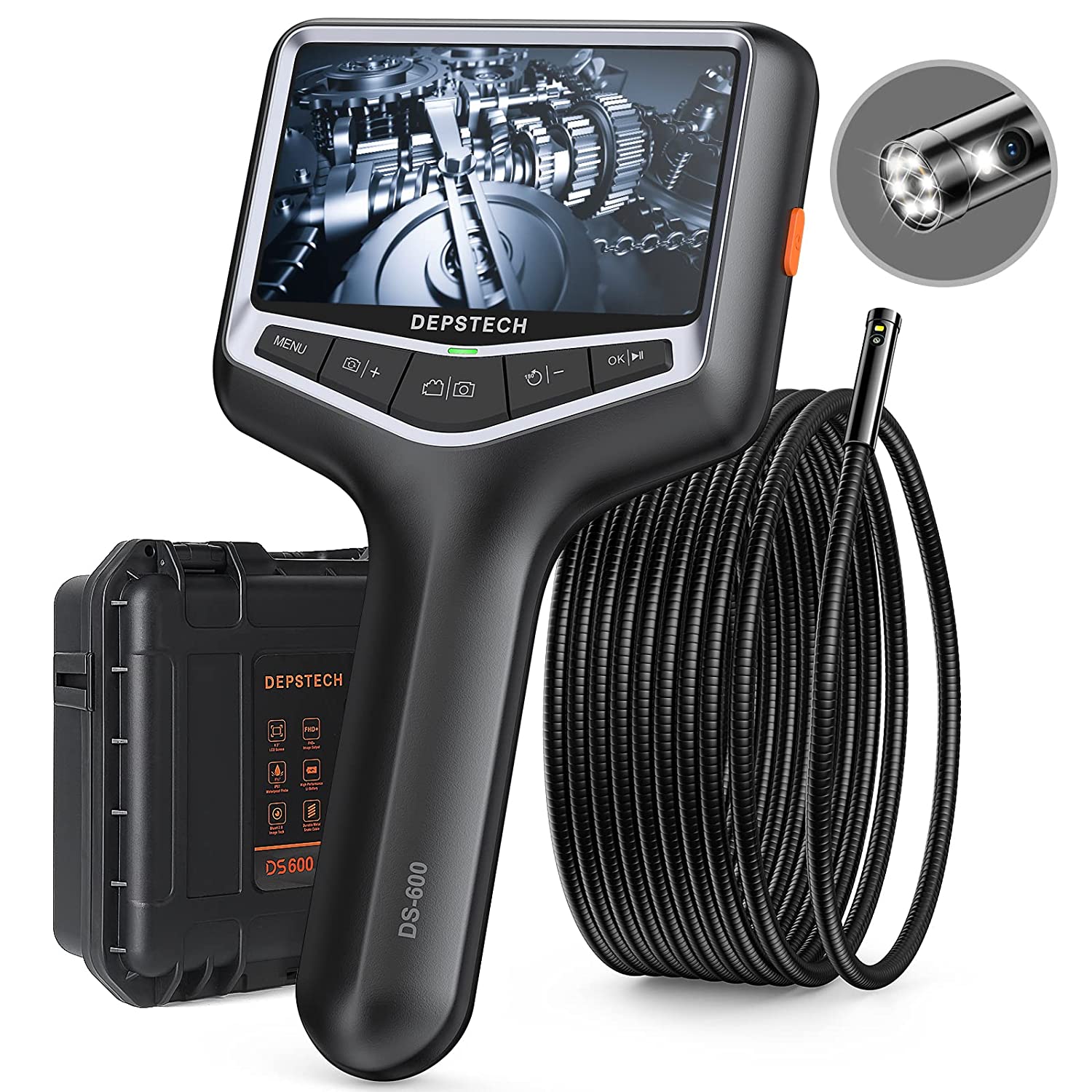 DEPSTECH 1080P Endoscope Camera 7.9mm Lens 4.3inch Screen Borescppe with Gooseneck Cable Borescope Camera Car Endoscopic DS600