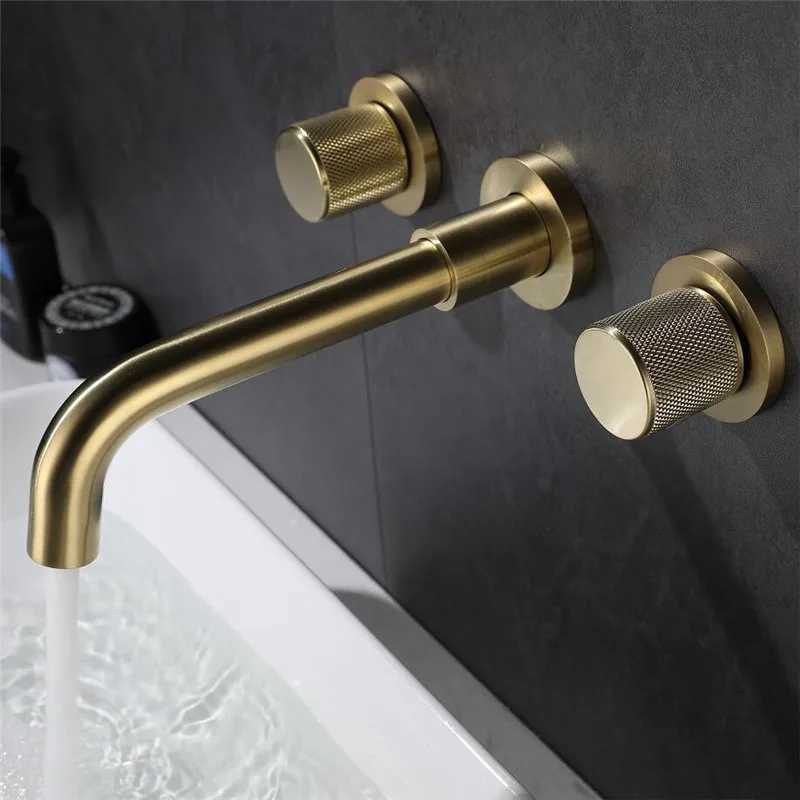 Bathroom Sink Faucets Bathroom Faucet Brushed Gold Bathroom Basin Faucet Cold And Hot Brass Sink Mixer Sink Tap Single Handle Wall Mounted Water TapL2