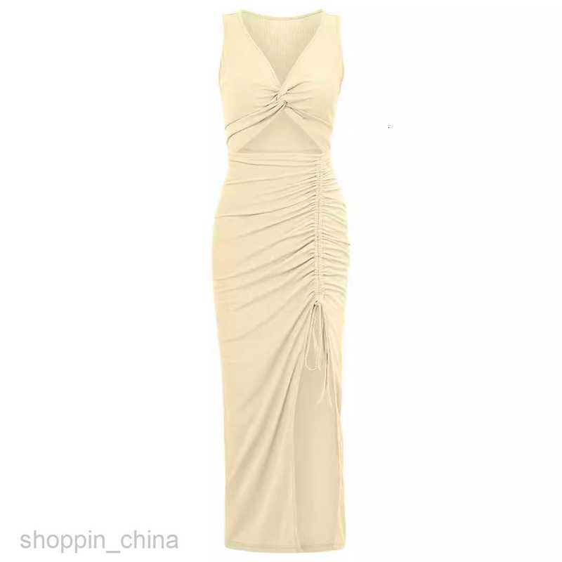 Basic Casual Women Dresses Fashion and Casual New Women's Summer V-neck Twisted Drawstring Wrapped Hip Dress for Women