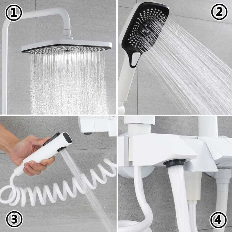 Bathroom Shower Heads Bathroom Shower Faucet Set 4 Functions Temperature Display Shower System Hot Cold Shower Faucet Temperature Control Shower SetsL