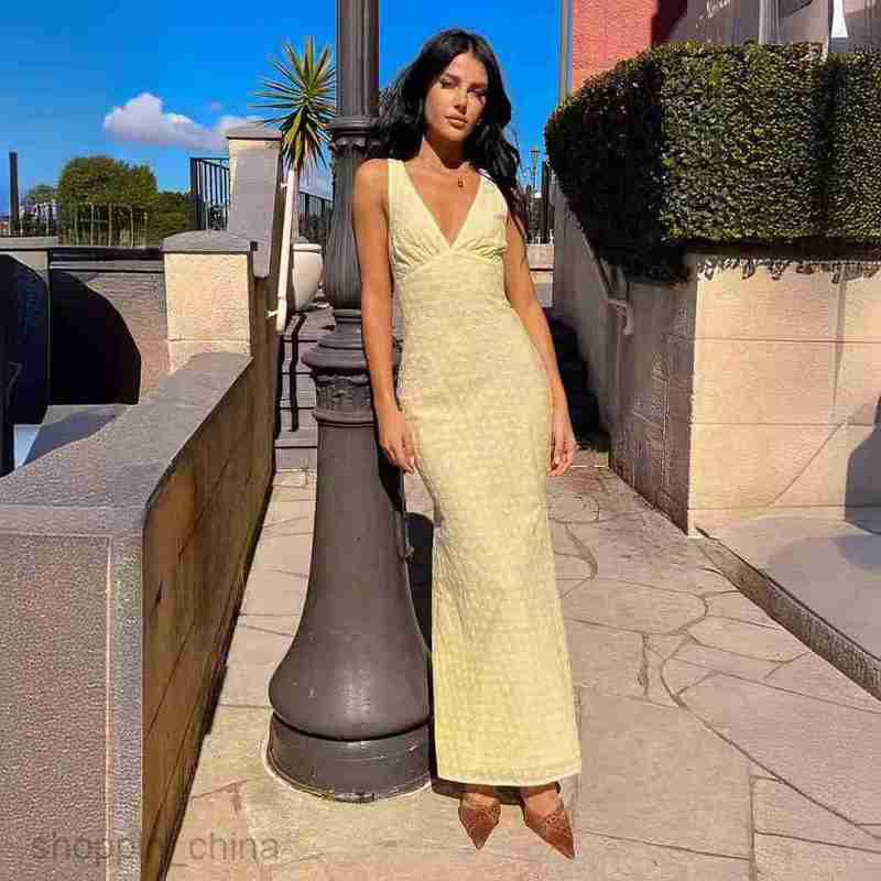 Basic Casual Women Dresses Women's Summer Sexy V-Neck Sleeveless Long Slim Wrapped Hip Style Slimming Dress