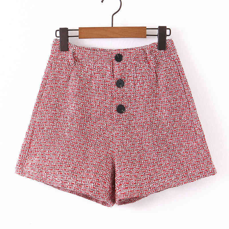 Sweet Tweed Shorts Women Fashion Buttons Short Female Chic Loose Straight Shorts Casual Girls Streetwear 210520