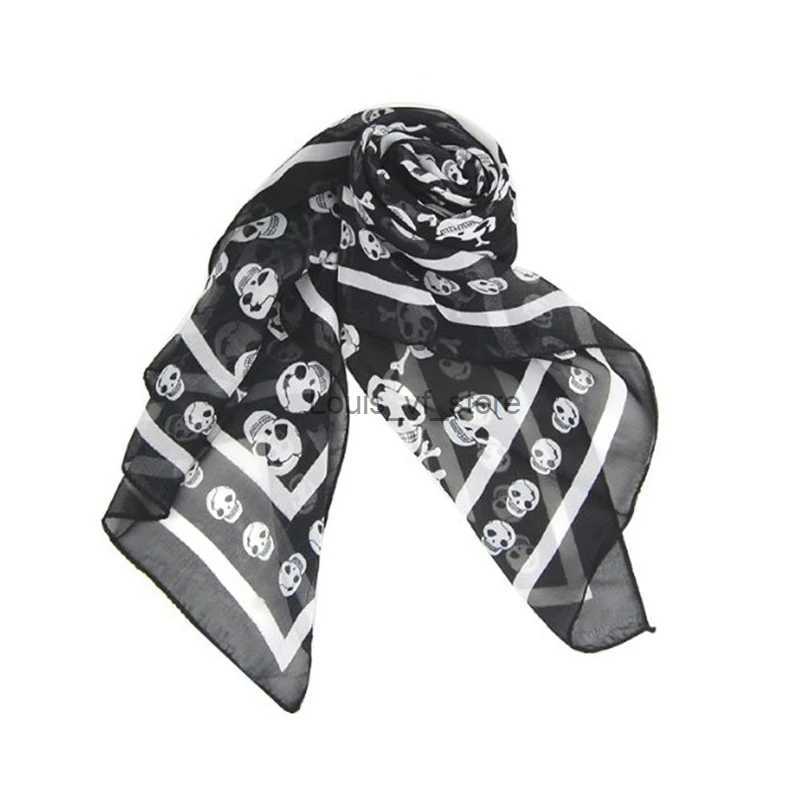 Scarves Black chiffon silk feels like a skull print fashionable long scarf shawl scaffolding bag for women+keyring H240613