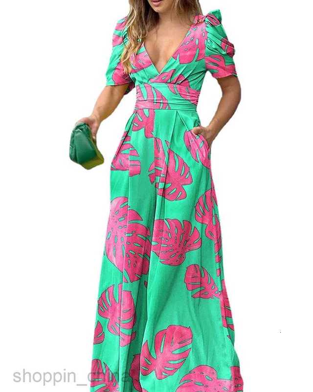 Women's Tracksuits Women's clothing spring/summer new wide leg long pants V-neck short sleeved fashion jumpsuit for women Sets