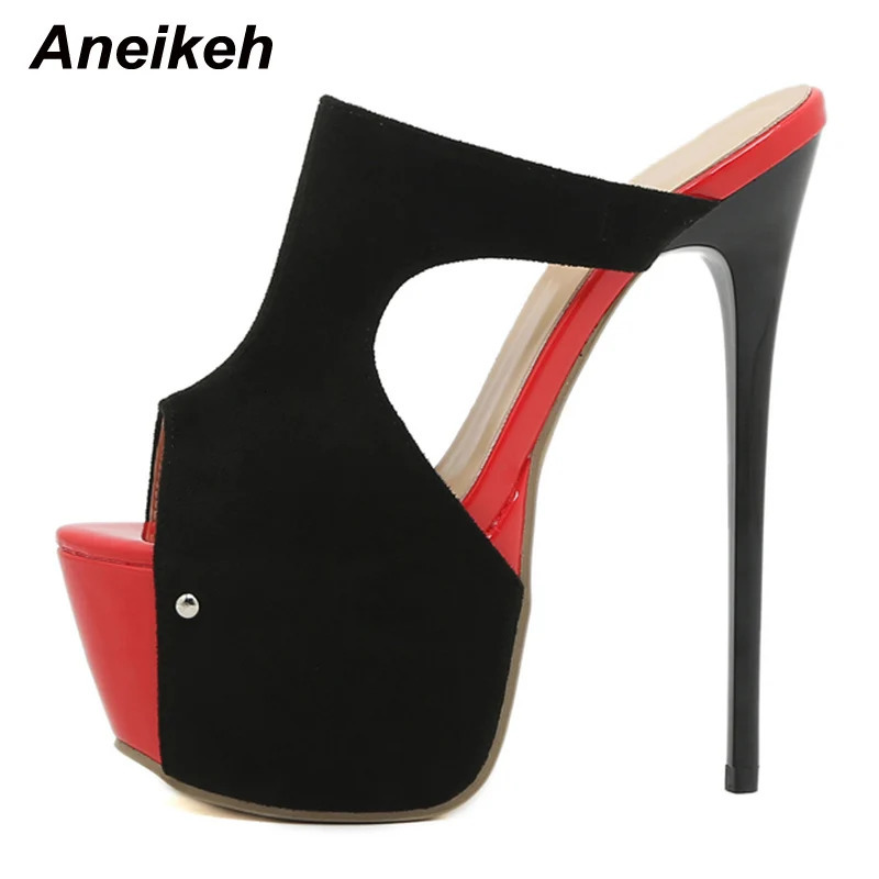 Aneikeh Sexy Platform Mixed Colors Super High Heel Sandals Womens Summer Ladies Nightclub Party Fashion Wedding Shoes Mules 240614