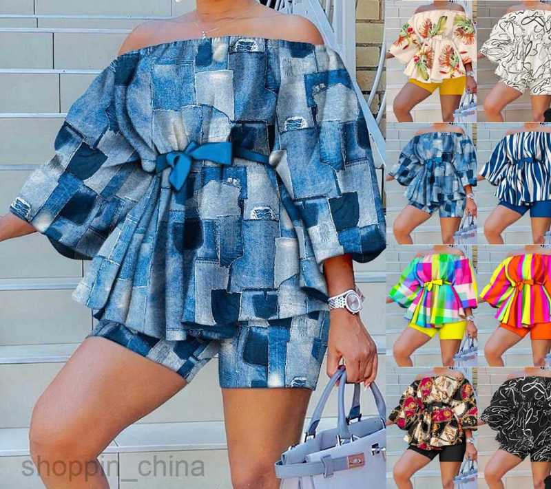 Women's Tracksuits Summer New Women's Shoulder Shorts Belt Two Piece Set for Women Sets