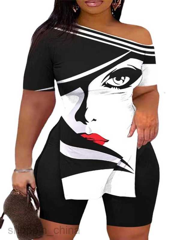 Women's Tracksuits Summer New Women's diagonal shoulder split short sleeved shorts two-piece set for women Sets