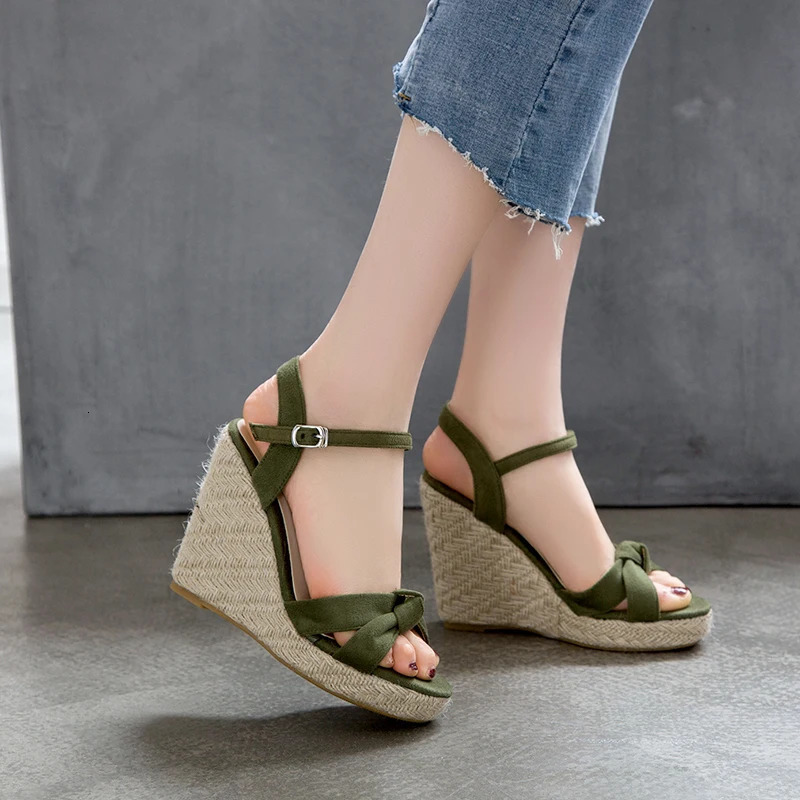 Summer Wedge Shoes Womens Sandals Fashion Party Shoes Footwear Large Knitted Wedge High Heels Womens Flip 240612