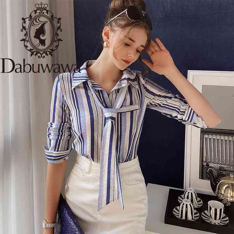 Dabuwawa Casual Striped Shirt Women Spring Autumn Long Sleeve Button Tie Shirt Fashion Women's Shirt Spring Top DO1AST032 210520