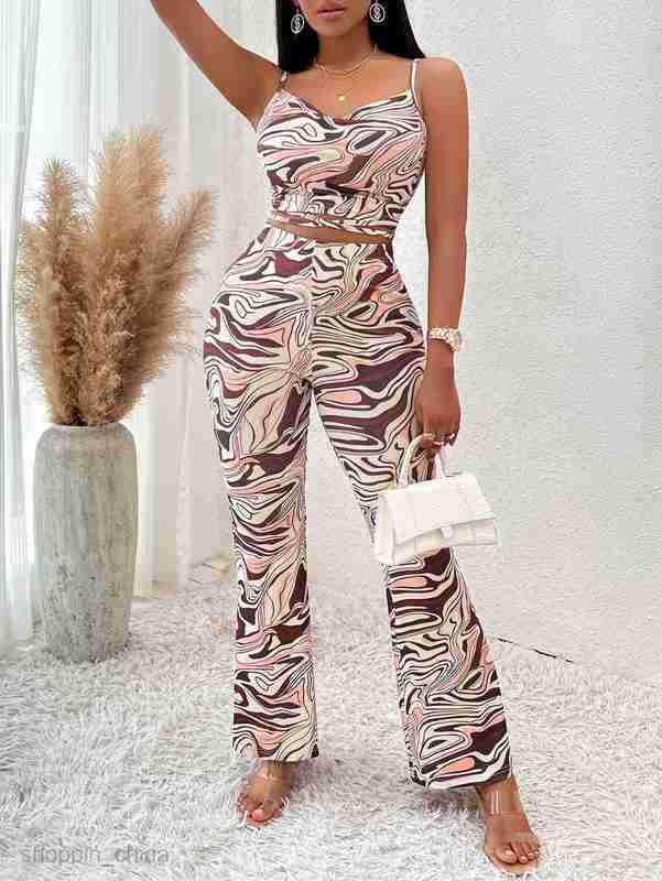Women's Tracksuits Summer Fashion Casual Women's Sexy Style Printed Sling Long Women's Set Sets