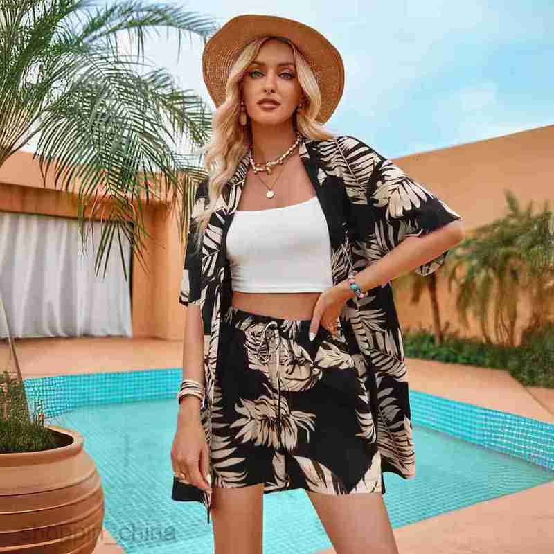 Women's Tracksuits Summer New Women's Fashion Print Leisure Holiday Style Cardigan Shorts Set Sets
