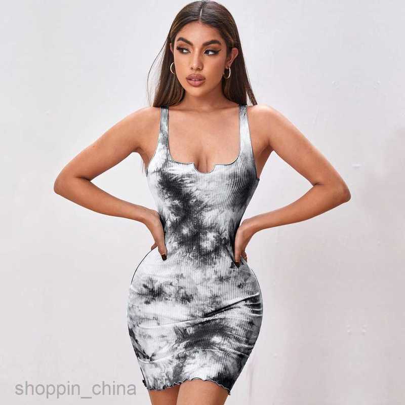 Basic Casual Women Dresses Spring/Summer Women's Sexy Slim Tie Dyed Print Wrapped Hip Short Skirt Tank Top Hanging Strap Dress