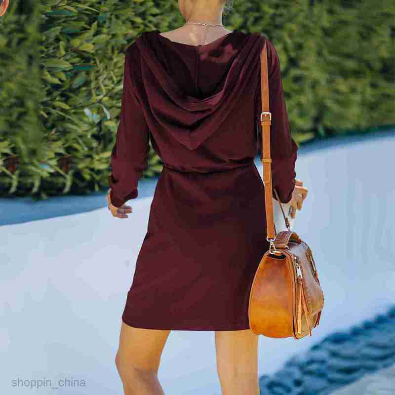Basic Casual Women Dresses Women's autumn winter new long sleeve Hooded Dress short skirt