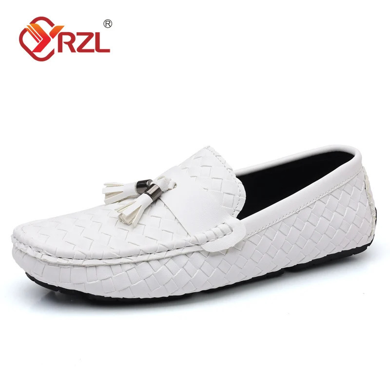 YRZL white canvas mens handmade leather canvas shoes slide on comfortable Mokasins large-sized 48 mens shoes in leisure driving apartments 240612
