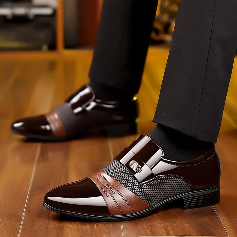 Classic Business Dress Men Shoes Formal Slip On Dress Shoes Mens Oxfords Footwear Elegent Leather Shoes For Men Loafers Wine Red 240614