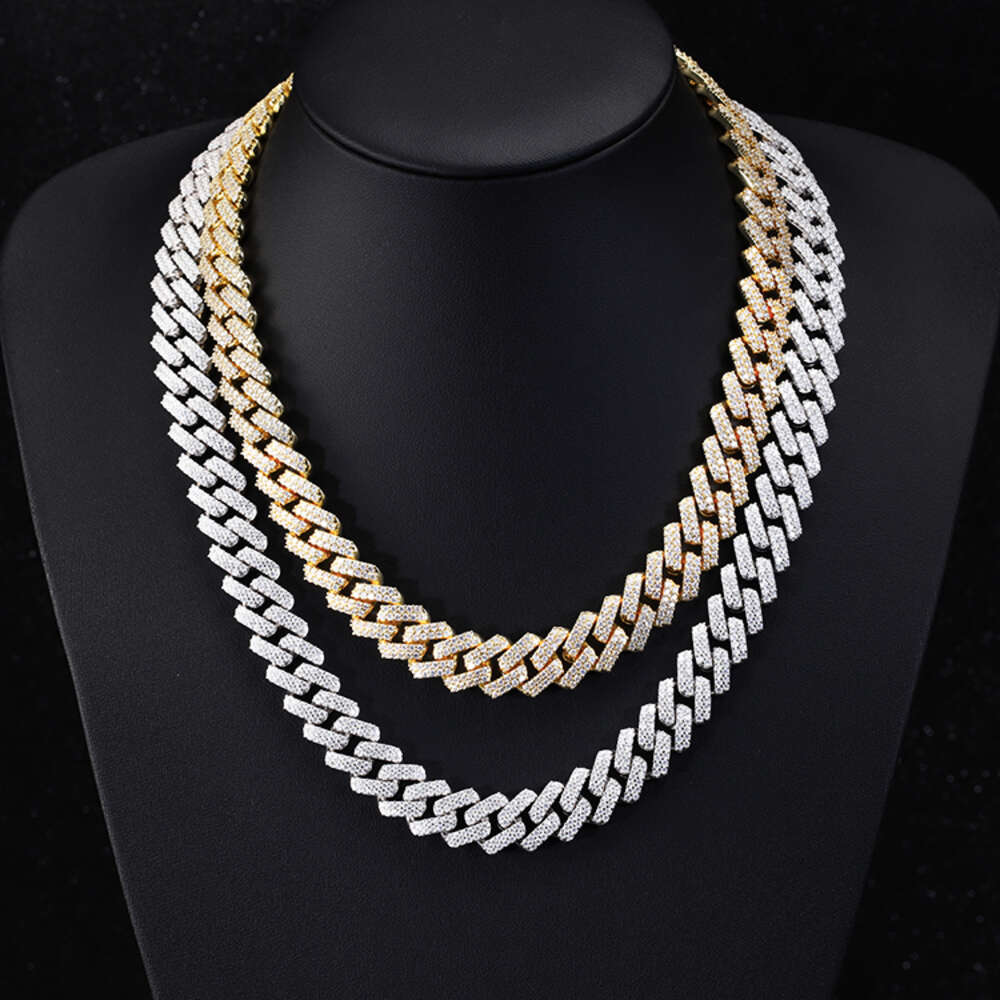 Hip Hop Men Jewelry 13mm Wide 2 Rows Vvs Moissanite Diamond Necklace S925 Solid Silver Cuban Link Chain